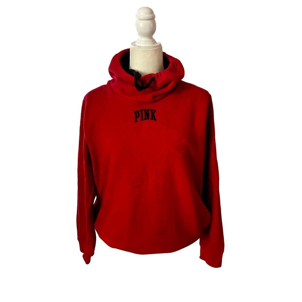 Victoria’s Secret PINK Sherpa Lined Sweatshirt, Red & Black Size Medium - Picture 2 of 5